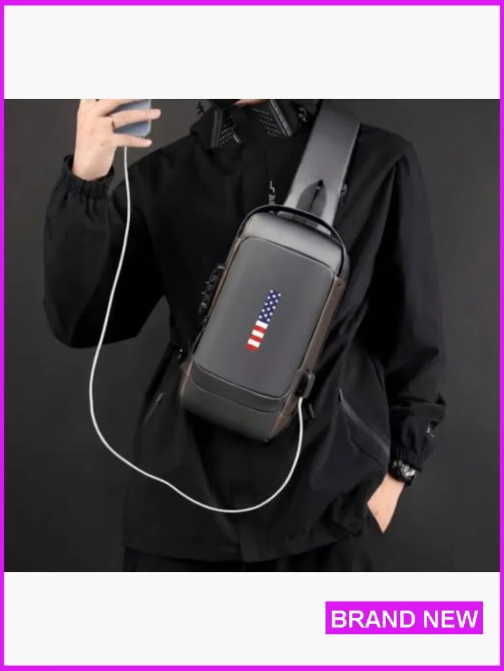 Anti-Theft Sling Daypack Crossbody Backpack with USB Charging Port & Lock